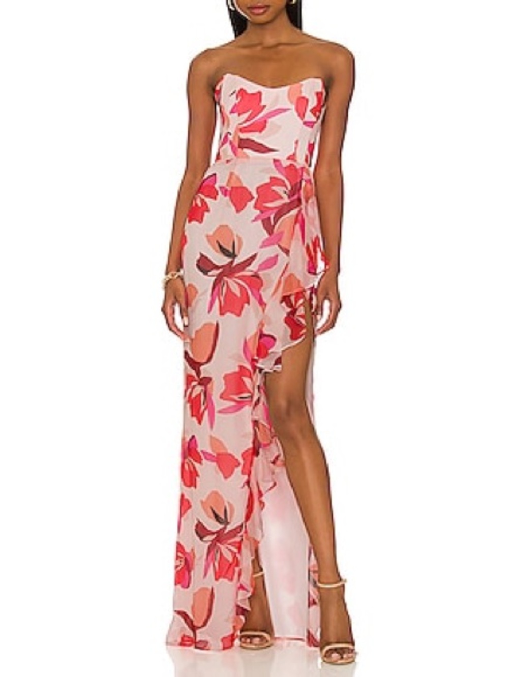 Katie May Pink Floral Strapless Gown